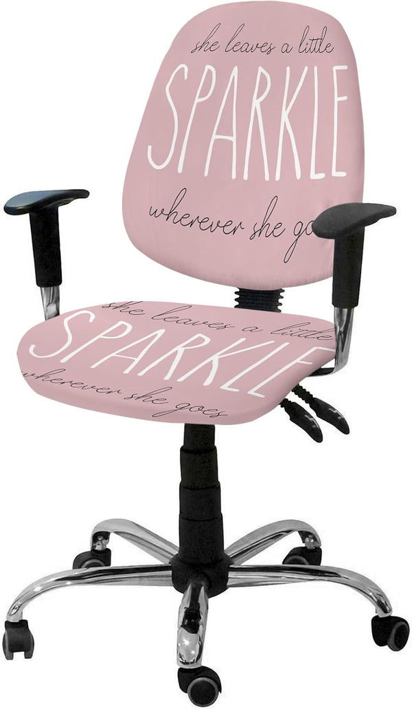Sparkle Positive Energy Text Office Chair Cover, Stretch Elastic Universal Computer Chair Covers, Pink Background