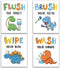 Dinosaur Bathroom Decor - Funny Themed Inspirational Quotes Art Print, Set of 4 (8”X10”), Unframed