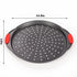 Pizza Pan for Oven, Round Pizza Pan with Holes - Non-Stick Carbon Steel Pizza Tray with Silicone Handles - for Cooking, Baking, and Grilling - Dishwasher Safe by ZOEHROWS