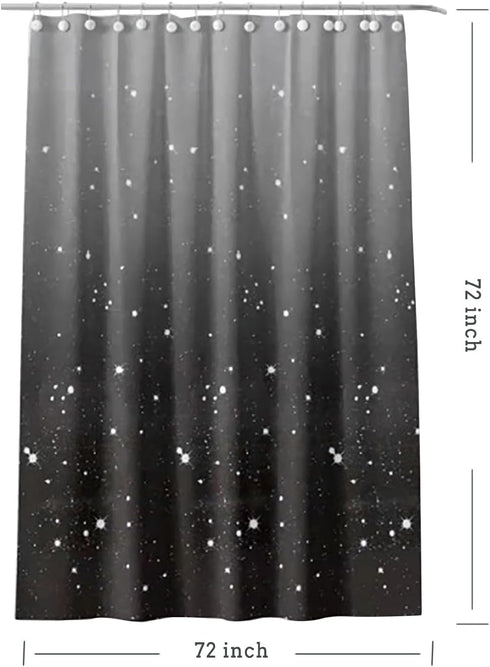 72 x 72 Black Star Shower Curtain Liner, Plastic Waterproof Lightweight Shower Liner with Grommet Holes & 3 Magnetic