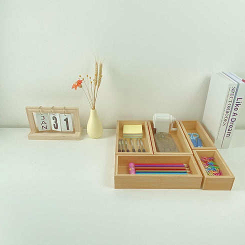 Teicui 5-Piece Pure Bamboo Drawer Organizer Set, Suitable for Kitchen Silverware, Makeup, Desk Organization