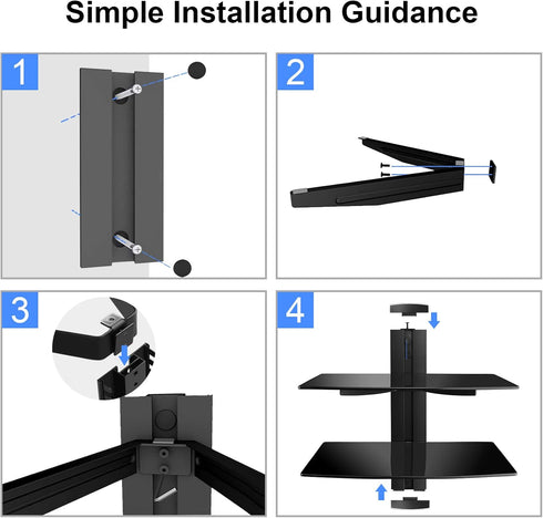 PS4 2-Tier Suptek Glass Floating Shelves, TV Wall Mount with Shelf for DVD Player / / Cable Boxes/Game Consoles/Sky