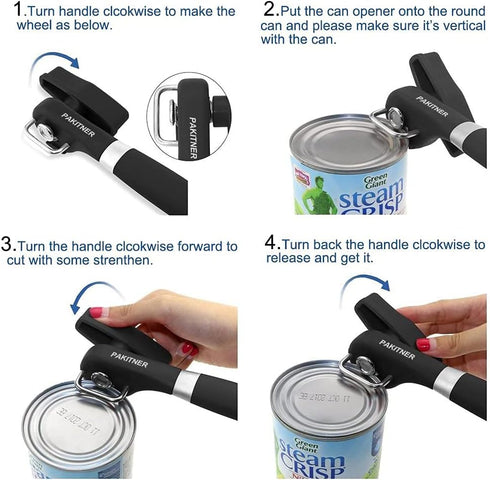 PAKITNER Safe Cut Can Opener - Smooth Edge, Handheld Easy Turn Knob, Ergonomic Stainless Steel Cutting Tool