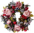 Artificial Rose Peony Flower Wreath, Newest Berry Flower Door Wreath with Green Leaves for Front Door, Wedding, Home