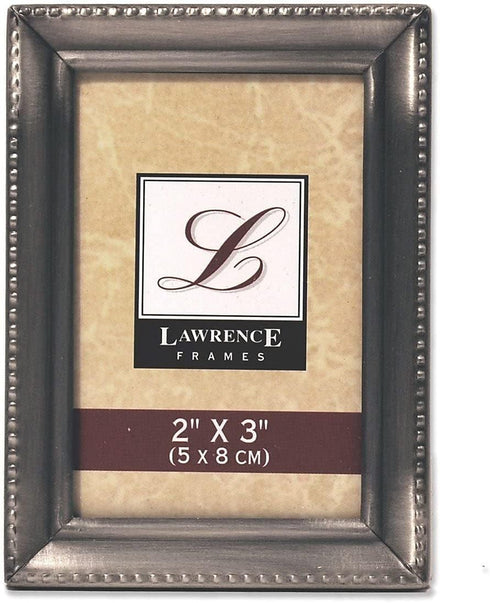Lawrence 11523 Antique Pewter Picture Frame, 2x3 Inch, Beaded Edge Design