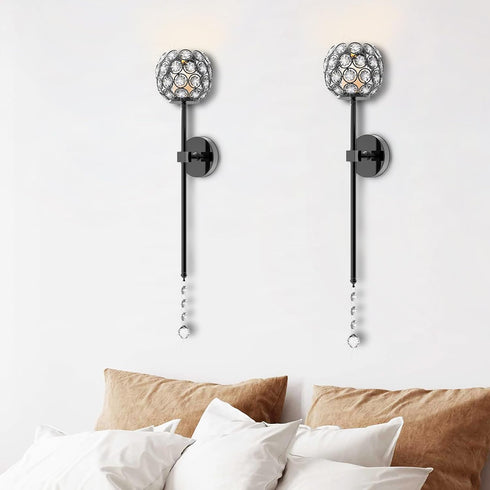 Set 2-Black Crystal Candle Sconces for Wall Decorative Candle Holder Sconce Wall Art Home Decor for Bedroom Living