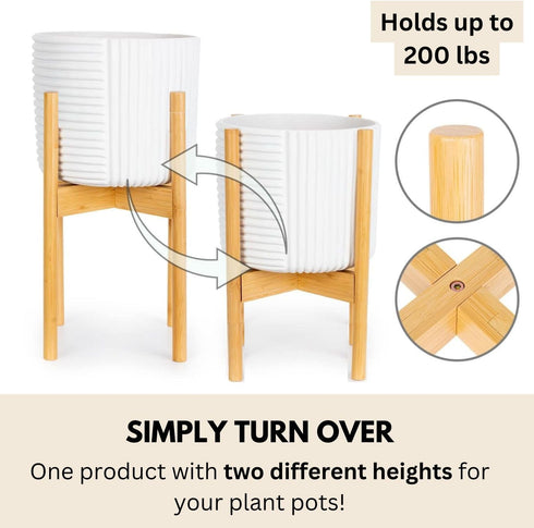 8 12 Inch 8, 9, 10, 11 12 Inch Fox & Fern Adjustable Plant Stand Indoor to Mid Century Bamboo Plant Stand