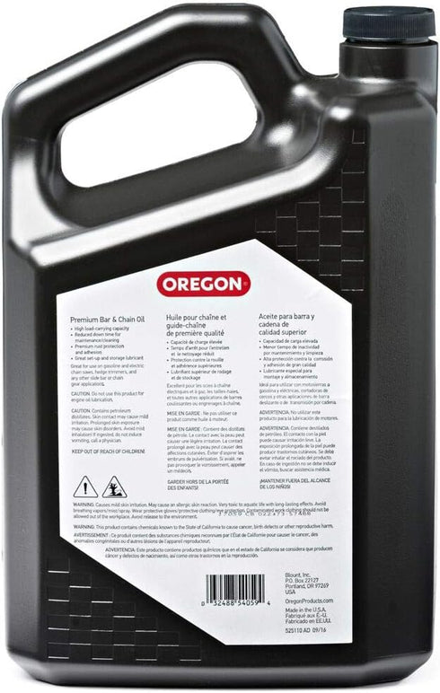 54-059 1 (128 fl.oz 4500 ml) Oregon Premium Bar and Chain Oil and Lubricant for Chainsaws, Gallon Bottle /