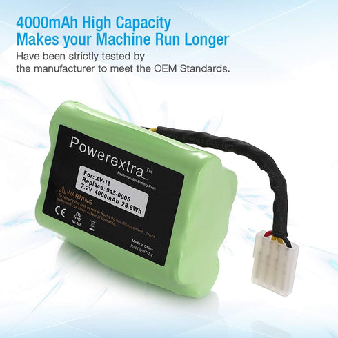 Powerextra 7.2V 4000mAh Battery for Neato XV-11 XV-12 XV-14 XV-15 XV-21 XV-25, Replacement Battery 945-0005 205-0001 (2
