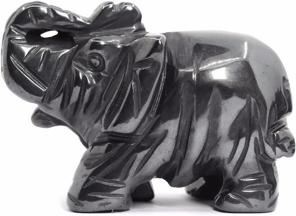 Justinstones 2 Inch Carved Natural Hematite Gemstone Elephant Healing Guardian Statue Figurine Crafts