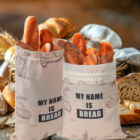 Bread Bags for Homemade Bread, Organic Linen with Plastic Liner, Drawstring Closure for Sourdough, 2 Packs