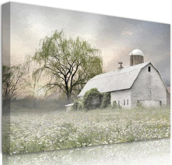 Framed Rustic Farmhouse Wall Art, Vintage Barn Landscape Decor for Bathroom and Living Room 16 x 12 inch