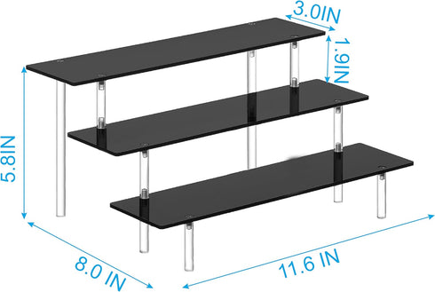HENABLE 3 Tier Perfume Organizer Stand, Black Acrylic Risers Display Stands, Cologne Shelf Dessert Display for Party