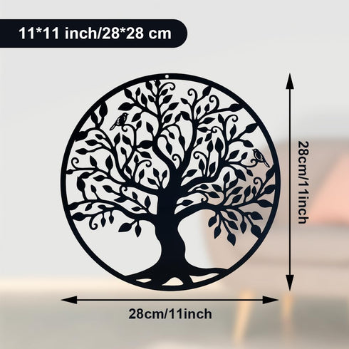 Yetaha Tree of Life Metal Wall Art - 11in x 11in Black Contemporary Iron Artwork Decor for Home and Garden