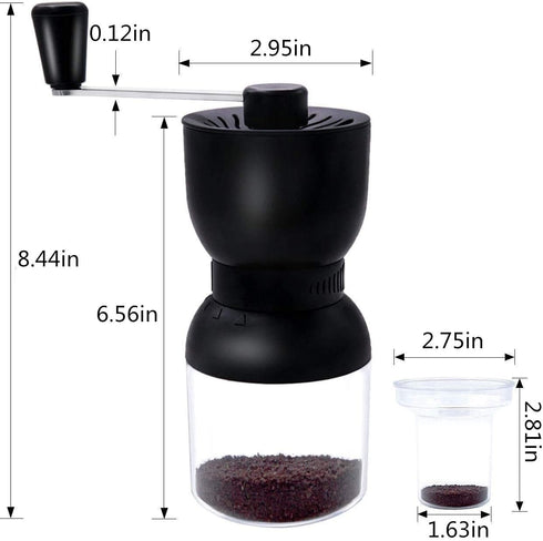 LHS Manual Coffee Grinder with Ceramic Burrs - Hand Coffee Bean Grinder, Adjustable Coarseness, 2 Containers