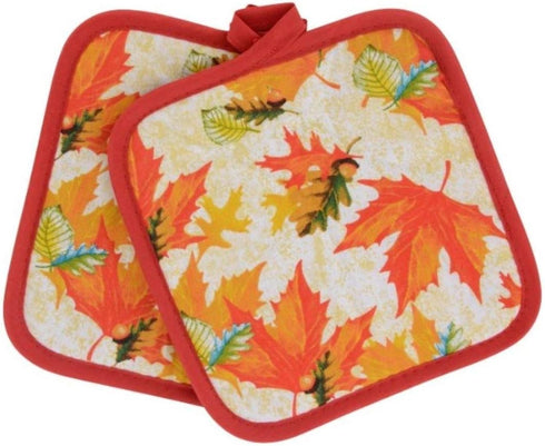 Combined Fall Kitchen Pot Holder and Mitt - Autumn Oven Mitt and Pot Holder Set, Maple Leaves - 3 Items