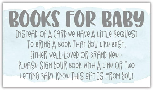 50 Blue Watercolor Books for Baby Shower - Request Cards, Invitation Inserts for Boy Baby Shower