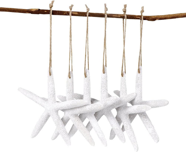 AerWo 20pcs 4 Inches White Artificial Resin Starfish with Rope for DIY Craft Beach Wedding Decorations