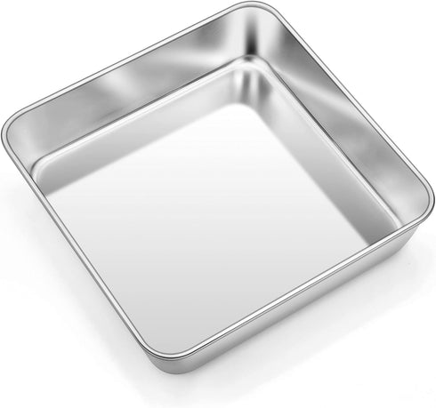 TeamFar 8 Inch Square Baking Pan - Stainless Steel for Wedding Christmas Party, Healthy & Non Toxic