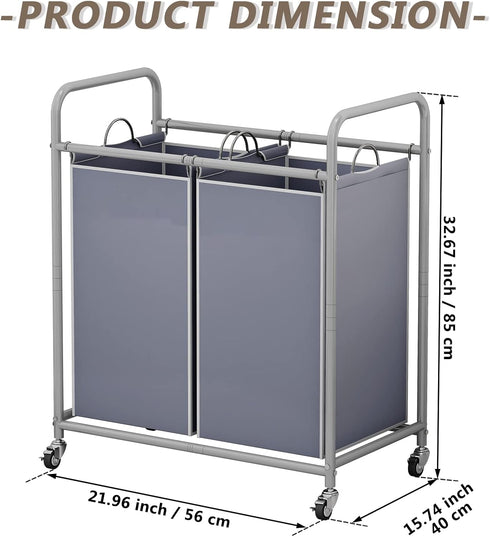 2 SUOERNUO Laundry Sorter Basket Bag Laundry Hamper Cart with Rolling Lockable Wheels and Removable Bags Laundry