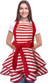 Cute Lovely Violet Mist Retro Aprons for Women, Girls, Vintage 50s Red Striped Kitchen Ruffle Apron, Christmas Gift