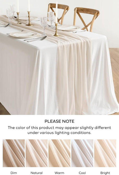 Ling's Moment 10Ft Nude Sheer Chiffon Table Runner with Silver Sparkle for Elegant Wedding, Rustic Boho Party