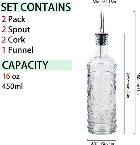 2 Pack Set 16oz, eleganttime Glass Oil and Vinegar Dispenser Superior Leakproof Olive Oil Dispenser Bottle Strong
