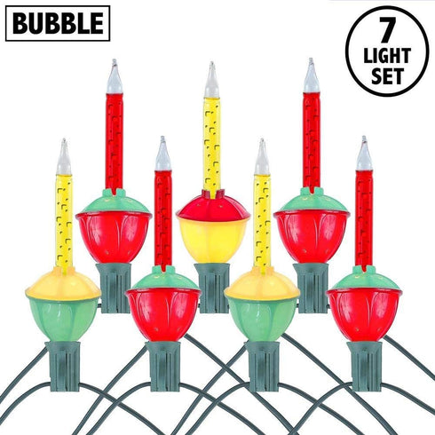 Novelty Lights Traditional Bubble Light Set, 6 Feet, 7 Bulbs Red/Yellow Liquid with Multicolor Bases