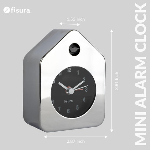Fisura 3.8 2.9 1.8 in.1 Travel Alarm Clock Chrome. Silent Analog Clock with Non-Ticking Mechanism, Small Original