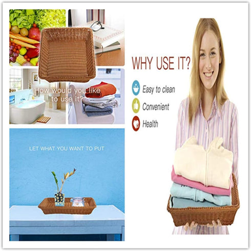 2pcs 11.8" Rectangle Imitation Rattan Bread Basket, Woven Tabletop and Vegetable Serving Basket, Brown