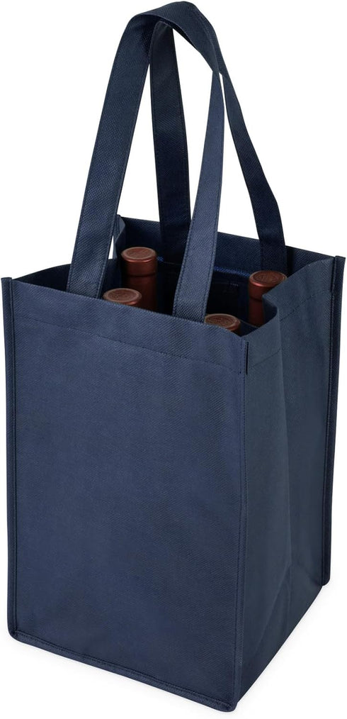True Wine Tote Bag, 4 Bottle Wine Carrier, Wine Carrier Tote Bag with Dividers, Reusable Wine Bags, Wine Bottle Carrier Tote, Blue, Set of 1