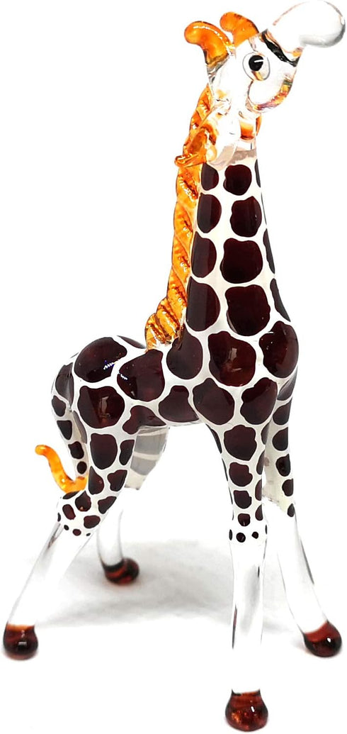 ZOOCRAFT Collectible Glass Giraffe Figurine - Hand Blown Safari Miniature Animal Home Decoration Statue