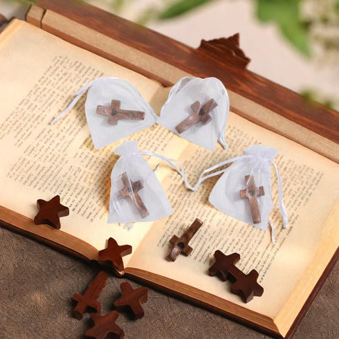 2 Brevynx Pcs Pocket Wooden Cross Fidget - Cross My Heart with Organza Bags - Stress Relief Fidget for Christian
