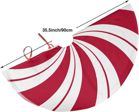 NGFF Mint Sugar Double Swirl Candy Christmas Tree Skirt with Santa & Reindeer Ornaments for Holiday Decoration
