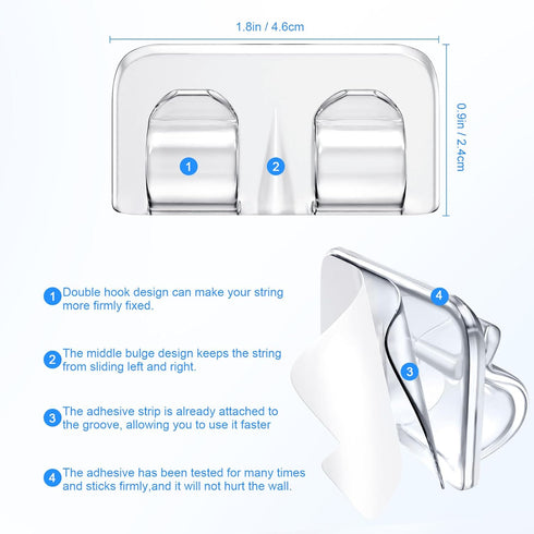 26Pcs Hetyue Hooks for Outdoor String Lights Clips: Heavy Duty Light Hook with Waterproof Adhesive Strips - Outside