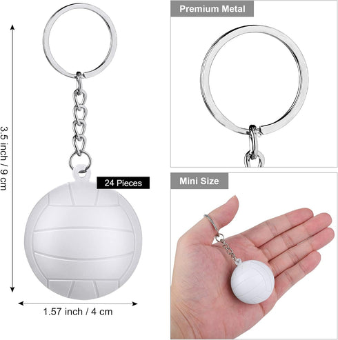 24 Pack White Volleyball Keychains, Mini Foam Volleyball Keychain Sport Party Favors, School Carnival Rewards
