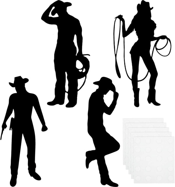 Boao 16 Pieces Cowboy Silhouettes, Western Theme Party Decorations for Wild West Birthday Baby Shower