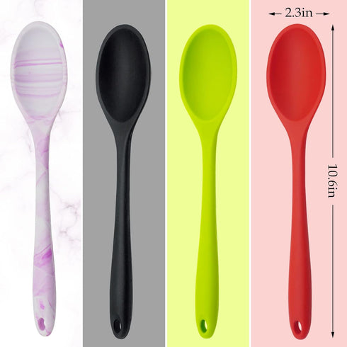 4 Pcs Silicone Spoons for Cooking, 10.6'' Large Mixing Spoon for Cooking Heat Resistant Basting Spoon Serving Spoon, Non Stick Kitchen Utensil Spoons Set for Stirring, Mixing and Serving