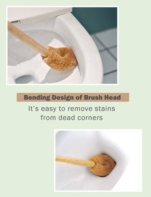 Updated Modern Toilet Bowl Brush, Natural Coconut Fiber Brush Head with Beechwood Handle, Eco-Friendly