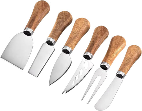 6 Piece Cheese Knives Set with Wooden Handle, Mini Stainless Steel Cheese Knife Set for Charcuterie