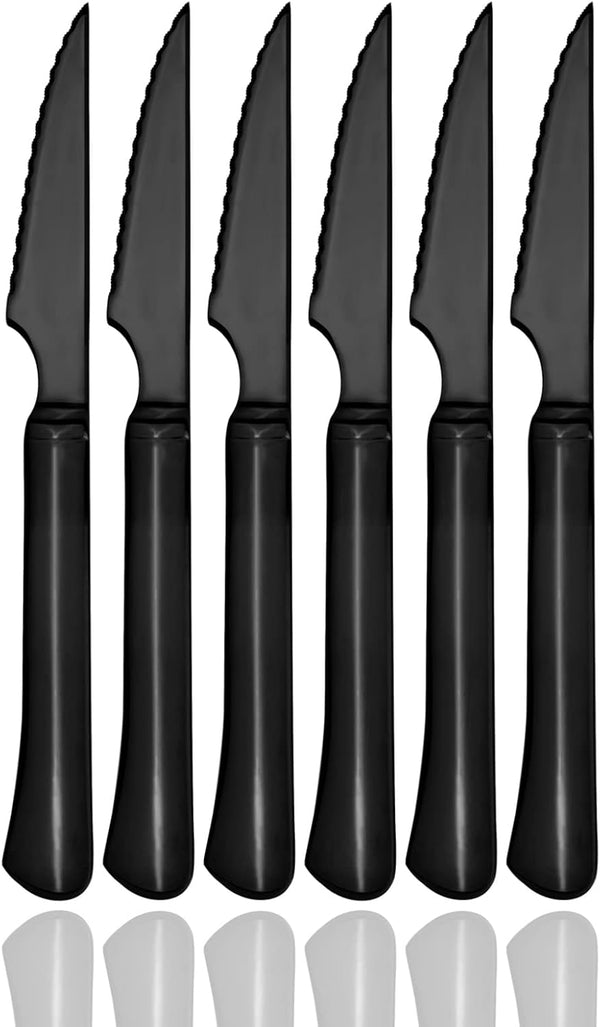 Ultra-Sharp Black Steak Knives Set, 6-Piece Stainless Steel Dinner Knives, Serrated Best Chef Knife