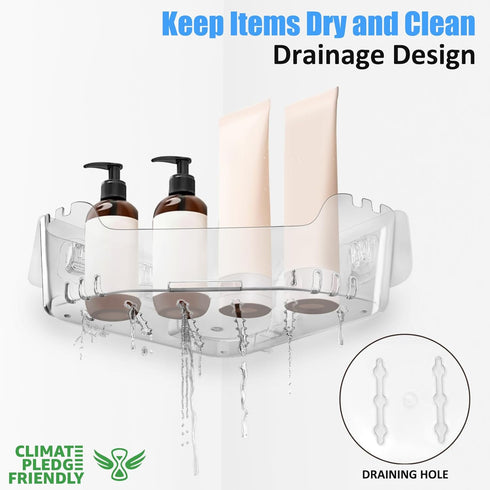 Acrylic Corner Shower Caddy, Strong Adhesive Shower Organizer Clear Wall Mounted Bathroom Shelf No Drilling Basket Rack