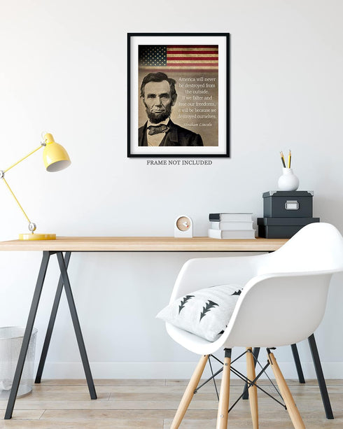 Govivo Abraham Lincoln Historic Quote Wall Decor Art Print, American Patriotic President, Unframed Artwork