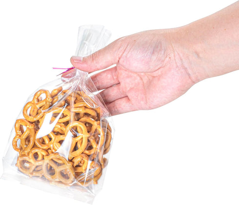 Restaurantware 100 Clear Plastic Gusset Bags 4 x 2.3 x 8 Inch - Heat Sealable Food Safe Treat Bags for Popcorn or