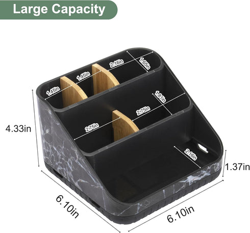 Bamboo Toothbrush Holders for Bathroom Counter Organizer - 6 Slots for Family, Electric Toothbrush Holder, Black Marble