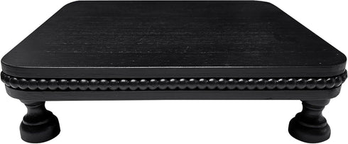 dwellington Farmhouse Display Wood Riser, 12" Decorative Black Beaded Pedestal Stand, Square Tiered