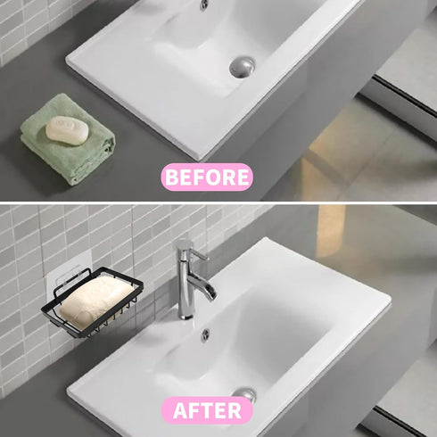 Soap Dish Holder, No Drilling, 304 Rustproof Stainless Steel Wall Mounted Tray for Bathroom & Kitchen