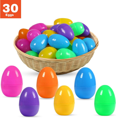 Biubumtu 30Pcs 2.36'' Fillable Easter Eggs, Plastic Bright Easter Eggs Empty Bulk Assortment, Perfect for Easter Egg