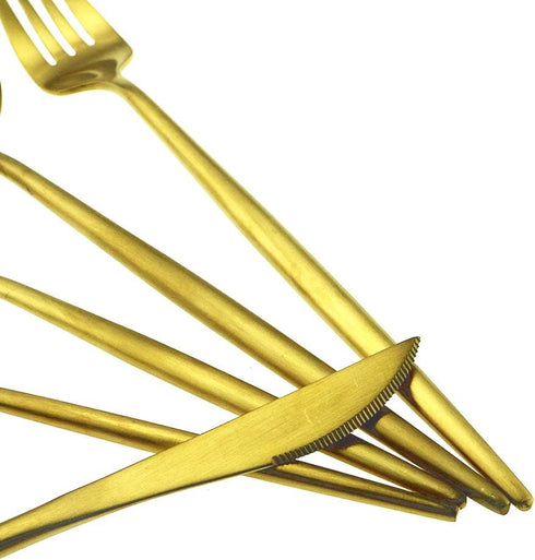 Gugrida Matte Gold 5-Piece Silverware Set, 18/10 Stainless Steel Satin Finish Kitchen Utensil Set, Dishwasher Safe