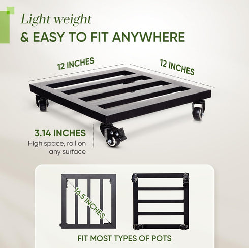 385lbs, 12 Inch, Idzo Upgraded Lockable Heavy Duty Trolley Capacity Black, Large Plant Pots, Parasol Stands and Bases